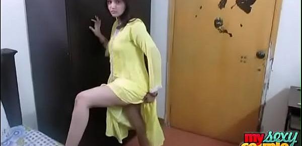  Indian Bhabhi Sonia In Yellow Shalwar Suit Getting Naked In Bedroom For Sex